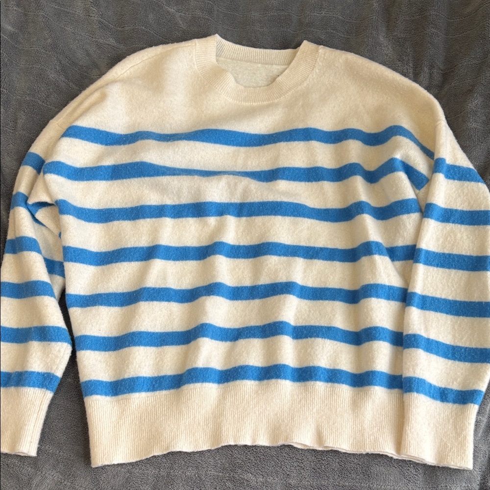 Blue and Cream Striped Men's Sweater